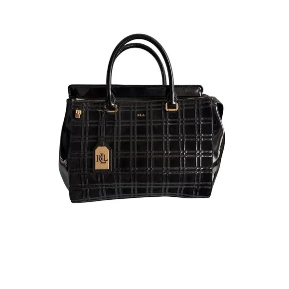 Lauren Ralph Lauren Womens Black Patent Leather Crossbody Satchel Bag Large - Picture 9 of 14